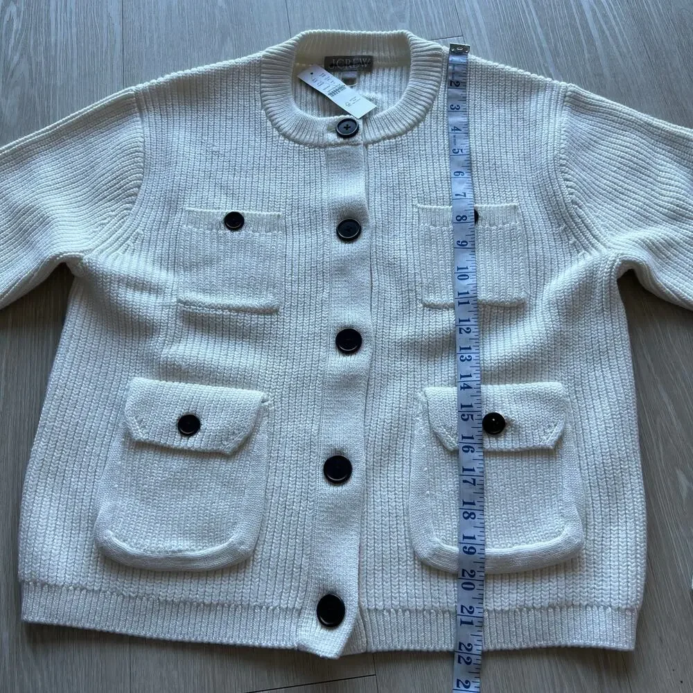 J Crew Four Pocket Cardigan Womens Small White Flaw